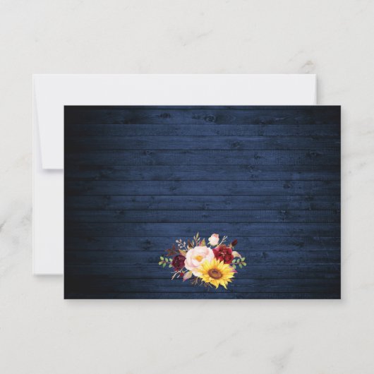 Rustiek Blauw Hout String Lichten Kant Bloemen Huw RSVP Kaartje (Achterkant)