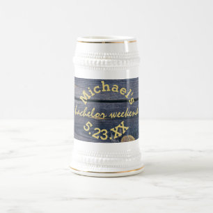 Rustiek Blauw Hout Verlovingsweekend Monogram Bierpul