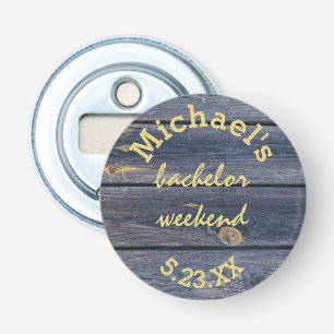 Rustiek Blauw Hout Verlovingsweekend Monogram Button Flesopener