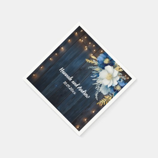 Rustiek Blauw Hout Wit Bloemen Huwelijk Servet (Hoek)