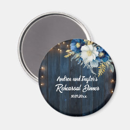 Rustiek Blauw Hout Wit Bloemen Huwelijksgunst Magneet