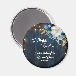 Rustiek Blauw Hout Wit Bloemen Huwelijksgunst Magneet