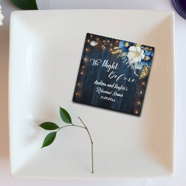 Rustiek Blauw Hout Wit Bloemen Repetitie Diner Bedankjes Labels