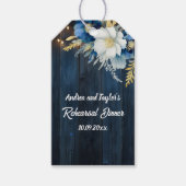 Rustiek Blauw Hout Wit Bloemen Repetitie Diner Cadeaulabel (Voorkant)