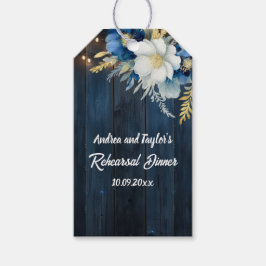 Rustiek Blauw Hout Wit Bloemen Repetitie Diner Cadeaulabel