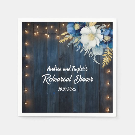 Rustiek Blauw Hout Wit Bloemen Repetitie Diner Servet (Voorkant)