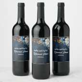 Rustiek Blauw Hout Wit Bloemen Repetitie Diner Wijn Etiket (Flessen)