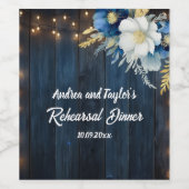 Rustiek Blauw Hout Wit Bloemen Repetitie Diner Wijn Etiket (Enkel label)