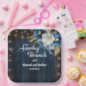 Rustiek Blauw Hout Wit Bloemen Zondag Brunch Papieren Bordje (Feest)