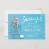Rustiek Blauw, Kolf, Anker, Strand Save the Date Kaart (Voorkant)