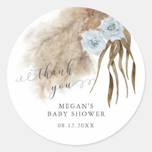 Rustiek blauw Pampas Grass Baby shower Ronde Sticker