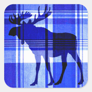 Rustiek blauw plaid elanden vierkante stickers