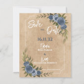 Rustiek Blauw Roos Bloemen Huwelijk Save the Date (Voorkant)