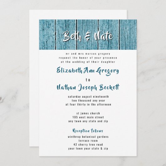 Rustiek Blauw Scheepslap Traditionele Huwelijksuit Kaart (Voorkant / Achterkant)