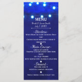 Rustiek Blauw String Lights Elegant Bruiloft Menu (Voorkant)