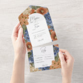 Rustiek Blauw & Verbrand Sinaasappel Roest Bloemen All In One Uitnodiging (Afscheurbaar)