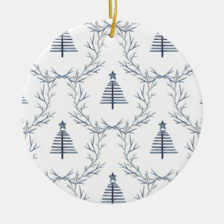 Rustiek Blauw Winter bos Scandinavisch Kerstmis Keramisch Ornament