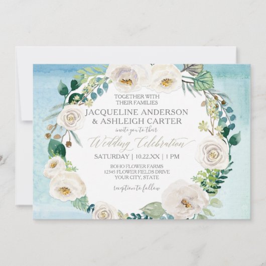 Rustiek Blauw Wit Alabaster Roos Eucalyptus krans Kaart (Voorkant)