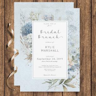 Rustiek Blauw & Wit Bloemen Lijst Bruidsbrunch Kaart