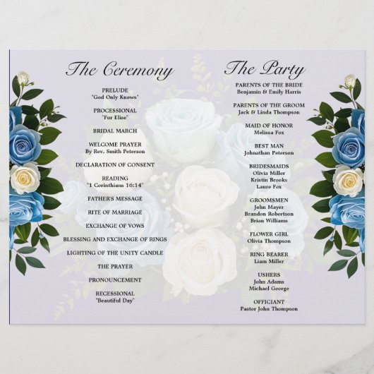 Rustiek Blauw-Wit Bloemen Trouwprogramma (Achterkant)