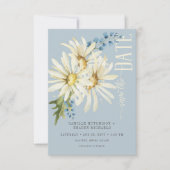Rustiek Blauw & Wit Daisies Bruiloft Save The Date (Voorkant)