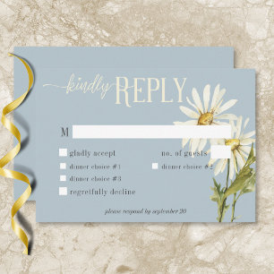 Rustiek Blauw & Wit Daisies Diner RSVP Kaartje