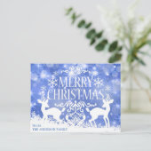 Rustiek Blauw Wit Kerstrendier Sneeuw Winter Briefkaart (Staand voorkant)