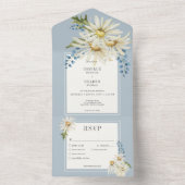 Rustiek Blauw & Wit Waterverf Daisies Diner All In One Uitnodiging (Binnen)