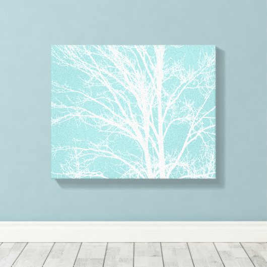 Rustiek Blauw Witte Boom Branches Canvas Afdruk (Insitu (Houten vloer))