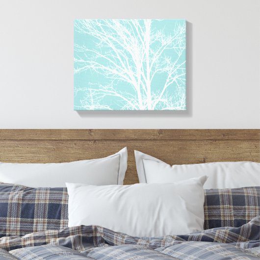 Rustiek Blauw Witte Boom Branches Canvas Afdruk (Insitu (Slaapkamer))