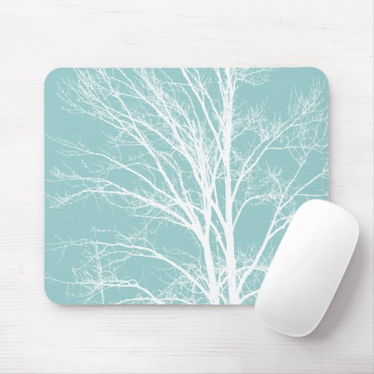 Rustiek Blauw Witte Boom Branches Muismat (Met muis)