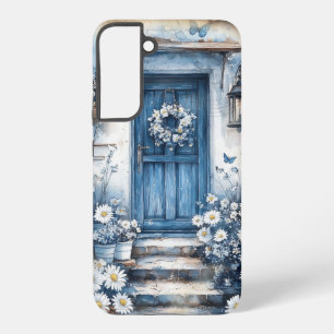 Rustiek Blauwe Deur met Daisies – Cottagecore Samsung Galaxy Hoesje
