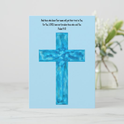 Rustiek Blauwe Waterverf Cross Faith Flat Note Kaa Bedankkaart (Staand voorkant)