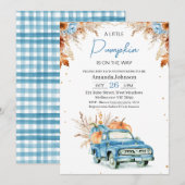 Rustiek Blauwe Waterverf Pompoen Truck Baby shower Kaart (Voorkant / Achterkant)