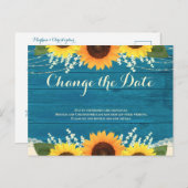 Rustiek Blauwgroen Hout Zonnebloem Bruiloft Verand Briefkaart (Voorkant / Achterkant)