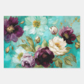  Rustiek Blauwgroen & Plum Bloemen Decoupage Papie Inpakpapier Vel (Voorkant 3)