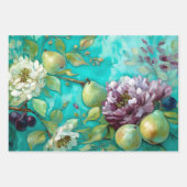  Rustiek Blauwgroen & Plum Bloemen Decoupage Papie Inpakpapier Vel (Voorkant 2)