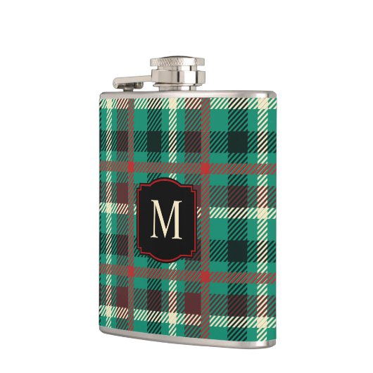 Rustiek Blauwgroen speelpatroon met monogram Heupfles (Links)