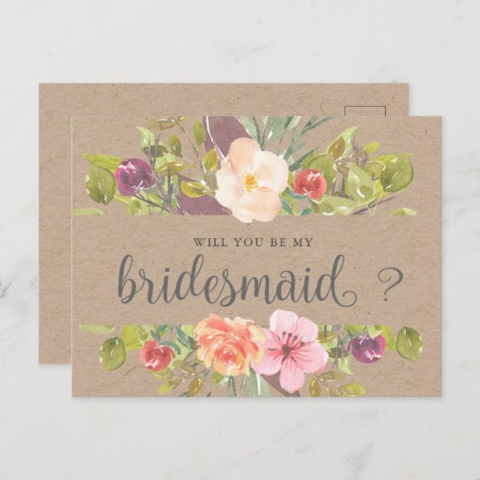 Rustiek Bloemen Bruidsmeisje Uitnodiging Briefkaar (Voorkant / Achterkant)