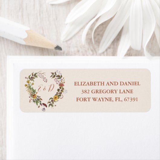 Rustiek Bloemen Herfst Herfst Bruiloft Retouradres Etiket (Insitu)