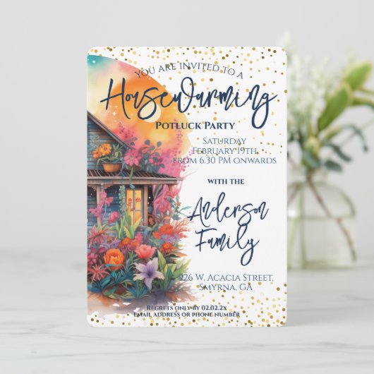 Rustiek Bloemen Housewarming Party Kaart (Staand voorkant)