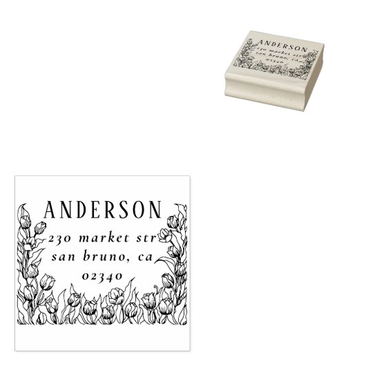 Rustiek Bloemen Lijst Familienaam & Retouradres Rubberstempel (Gestempeld)