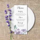Rustiek Bloemen Paarse Waterverf Bruiloft Menu