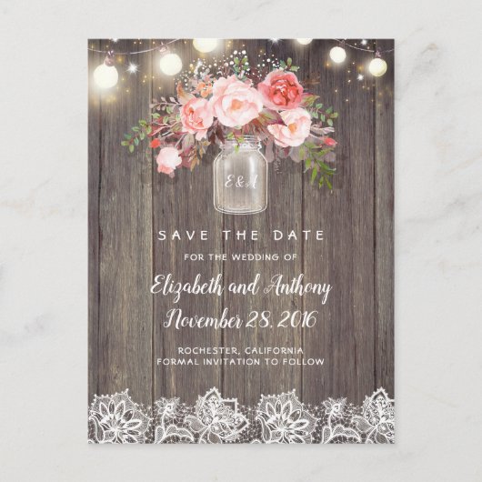 Rustiek Bloemen Roze Save the Date Aankondigingskaart (Voorkant)