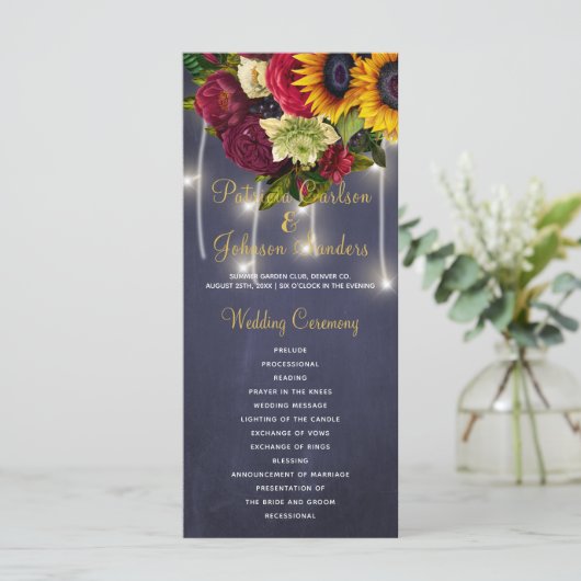 Rustiek bloemenbordeaux krijtbord bruiloft program programma (Staand voorkant)