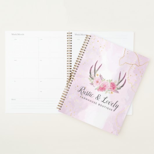 Rustiek Bloemengewei Blush Roze & Goud Marmer Planner (Display)