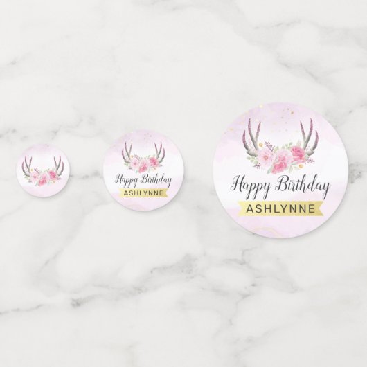 Rustiek Bloemengewei Blush Roze & Goud Verjaardag Confetti (Voorkanten)