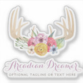 Rustiek Bloemengewei Pastel Waterverf naam Logo Sticker (Voorkant)