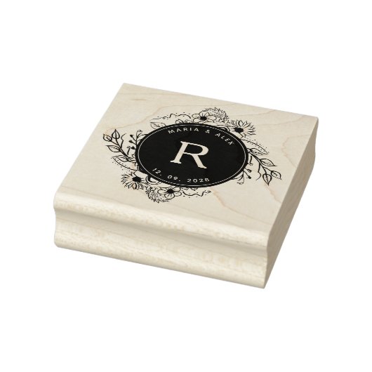 Rustiek bloemenhuwelijk monogram rubberstempel (Stempel)