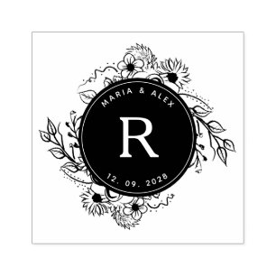 Rustiek bloemenhuwelijk monogram 	rubberstempel